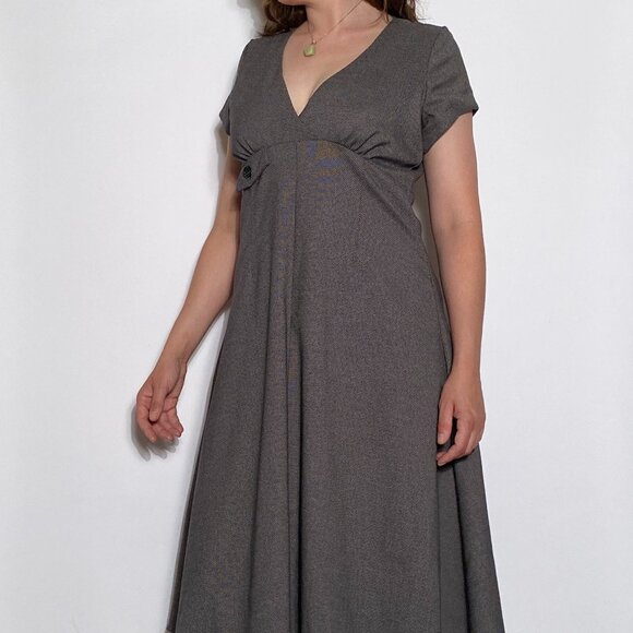 Vintage Handmade FAUX WRAP Empire Waist Retro Midi Dress! Large - Picture 3 of 9